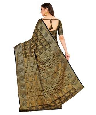 Black Woven Art Silk Saree With Blouse 3