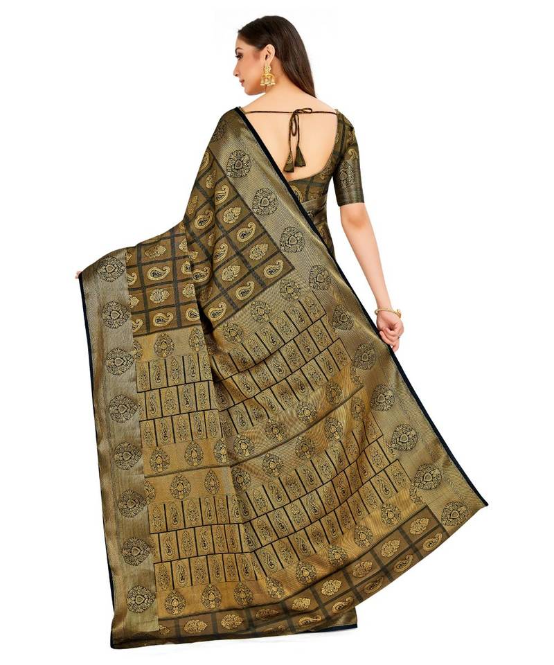 Black Woven Art Silk Saree With Blouse