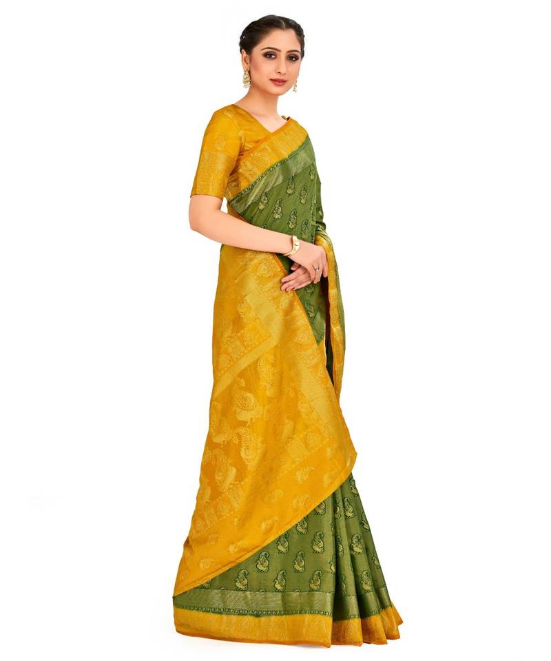 Green Woven Art Silk Saree With Blouse