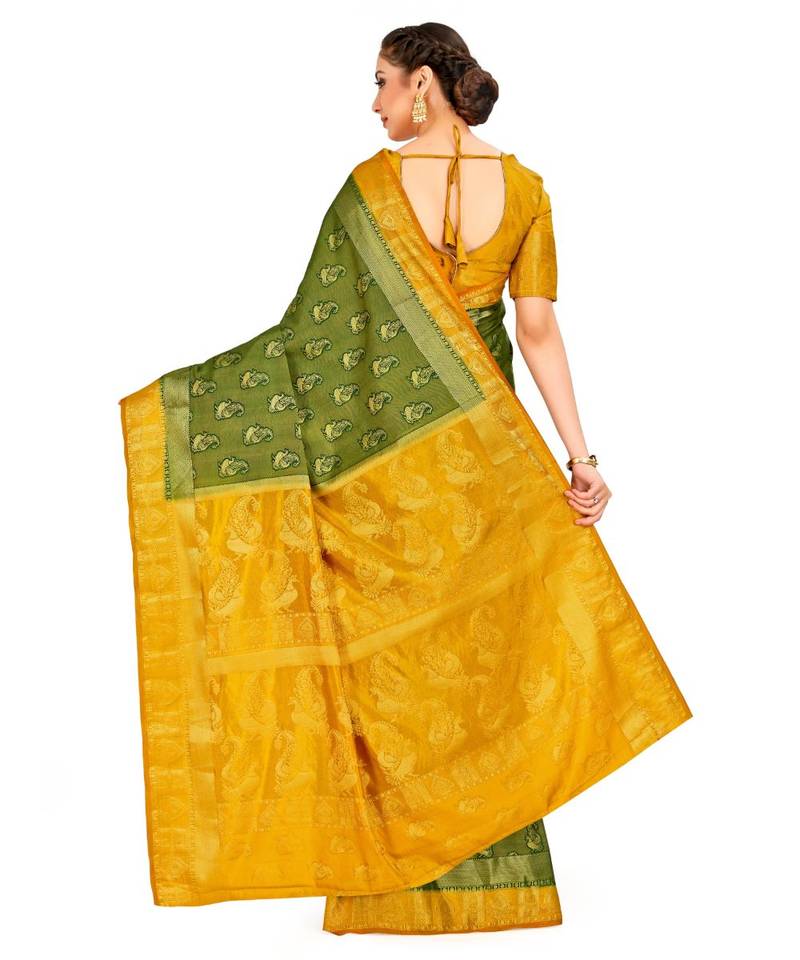 Green Woven Art Silk Saree With Blouse