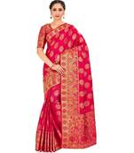 Pink Woven Art Silk Saree With Blouse