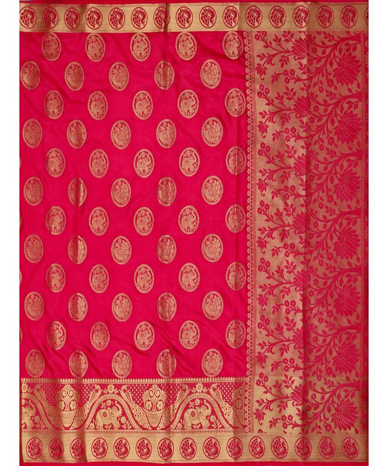 Pink Woven Art Silk Saree With Blouse