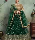 green SEQUINS EMBROIDERED NET UNSTITCHED LEHENGA CHOLI WITH DUPATTA