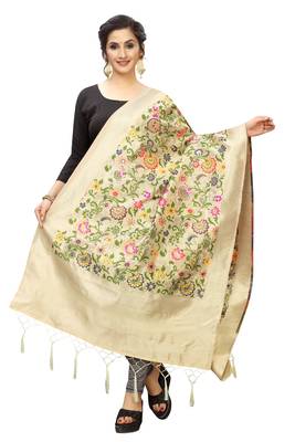 Beige Jacquard Silk Women's Dupatta With Zalor. 1