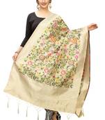 Beige Jacquard Silk Women's Dupatta With Zalor.