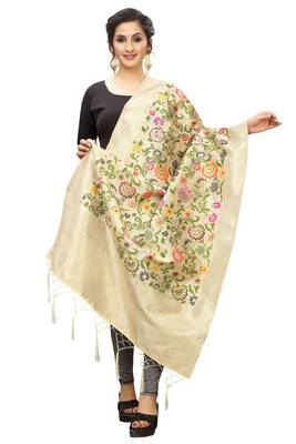 Beige Jacquard Silk Women's Dupatta With Zalor. 2