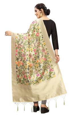 Beige Jacquard Silk Women's Dupatta With Zalor. 3