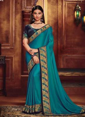   light blue embroidered silk saree with blouse 1