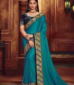  light blue embroidered silk saree with blouse