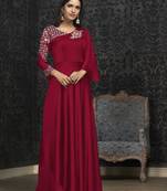 Red Glowing Georgette Heavy Embroidery on Neck and Sleeve  Gown