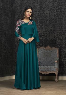 Rama Glowing Georgette Heavy Embroidery on Neck and Sleeve  Gown 1