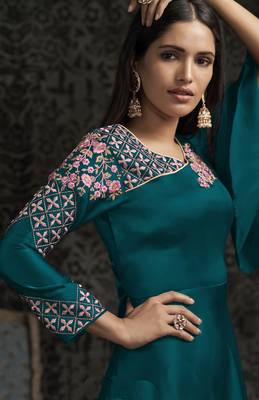 Rama Glowing Georgette Heavy Embroidery on Neck and Sleeve  Gown 2