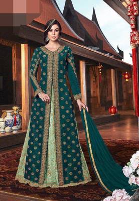 Green embroidered tussar silk salwar 1