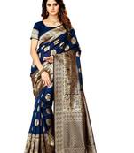 Blue Woven Banarasi Silk Saree With Blouse
