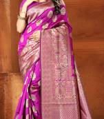 Pink Woven Banarasi Silk Saree With Blouse