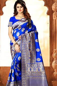 Royal Blue Woven Banarasi Silk Saree With Blouse