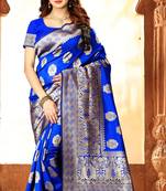 Royal Blue Woven Banarasi Silk Saree With Blouse