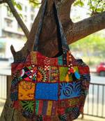 Multicolored Real Mirror Worked Banjara Bag With Hanging Pompom Tassels Pattern 1