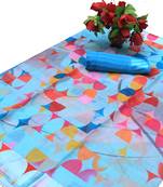 Turquoise Printed Cotton Silk Saree With Blouse