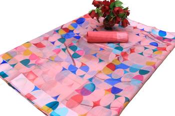Pink Printed Cotton Silk Saree With Blouse 1