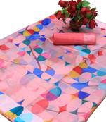 Pink Printed Cotton Silk Saree With Blouse