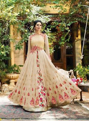 Beige Embroidered Georgette Salwar 1