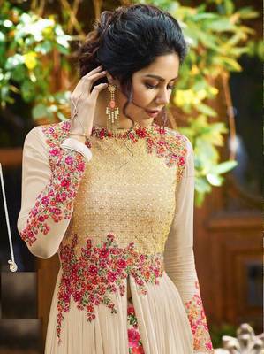 Beige Embroidered Georgette Salwar 2