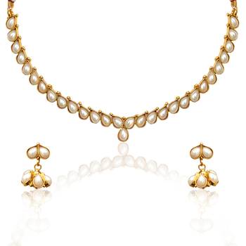 White necklace-sets Traditional South Indian Jewellery Set with Jhumka Earrings 1