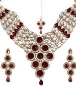 Red Maroon necklace-sets Traditional Kundan Jewellery Set with Dangler Earrings and Maang Teeka