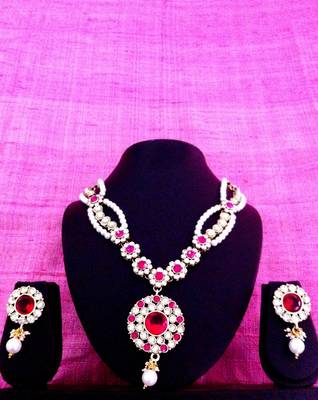 Rani Pink necklace-sets Traditional Kundan Jewellery Set with Chandbali Earrings 1