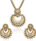 White Meenakari necklace-sets Traditional Kundan Jewellery Set with Chandbali Earrings