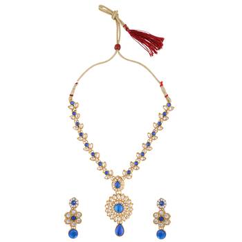 Blue necklace-sets Traditional Kundan Jewellery Set with Chandbali Earrings 1