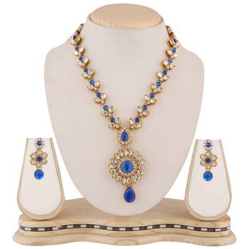 Blue necklace-sets Traditional Kundan Jewellery Set with Chandbali Earrings 3