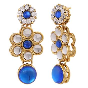 Blue necklace-sets Traditional Kundan Jewellery Set with Chandbali Earrings 4