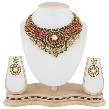 Red Green Stone necklace-sets   Traditional Jewellery Set with Chandbali Earrings 1