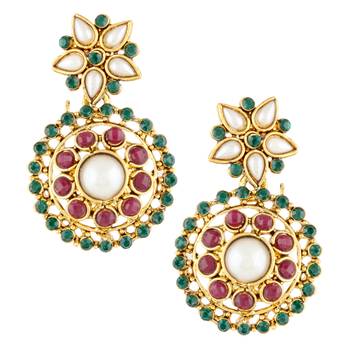 Red Green Stone necklace-sets   Traditional Jewellery Set with Chandbali Earrings 2
