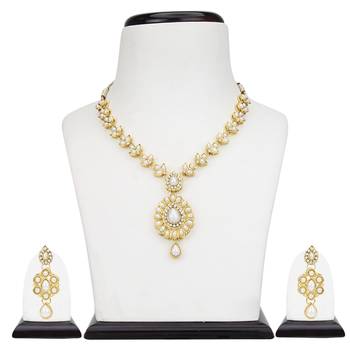 White necklace-sets Traditional Kundan Jewellery Set with Chandbali Earrings 2