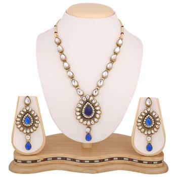 Blue necklace-sets Traditional Kundan Jewellery Set with Dangle Earrings 2