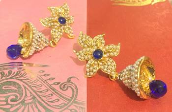 Blue Flower Earrings Jhumka Jhumki Jhumke Jimmiki Kammal  1