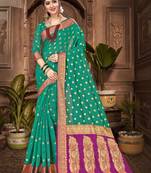 Green woven chanderi saree with blouse
