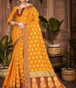 Yellow woven chanderi saree with blouse