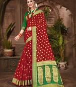 Red woven chanderi saree with blouse