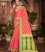 Peach woven chanderi saree with blouse