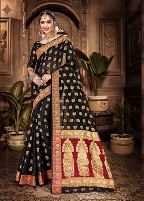 Black woven chanderi saree with blouse 1