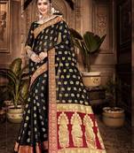 Black woven chanderi saree with blouse