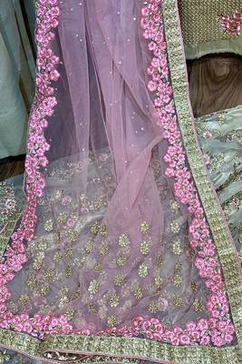 Golden Embroidered Net Semi Stitched Lehenga 3