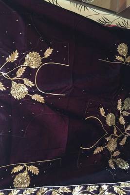 Purple Embroidered Velvet Semi Stitched Lehenga 4
