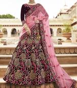 Violet Embroidered Velvet Semi Stitched Lehenga