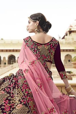 Violet Embroidered Velvet Semi Stitched Lehenga 3