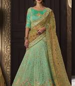 Green Embroidered Silk Semi Stitched Lehenga